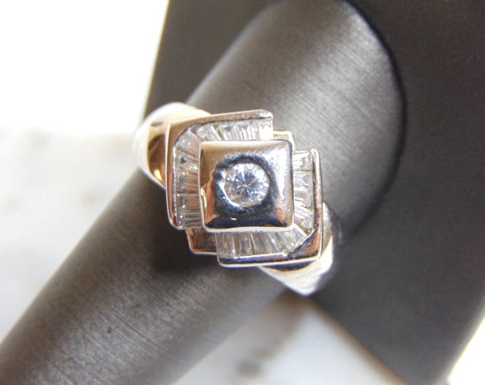 Womens Vintage Estate Sterling Silver CZ Stones Ring 10.1g E4890