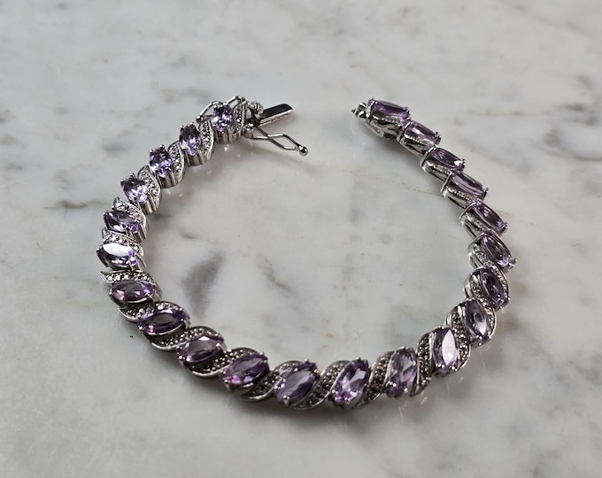 Womens Vintage Estate Sterling Silver Amethyst CZ Bracelet 17.7g E7946