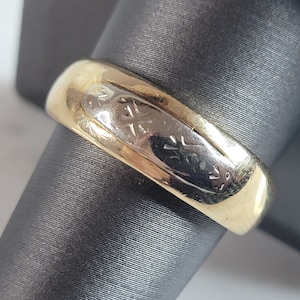 Mens Vintage Estate 14K White & Yellow Gold Ring, 4.5g E6668