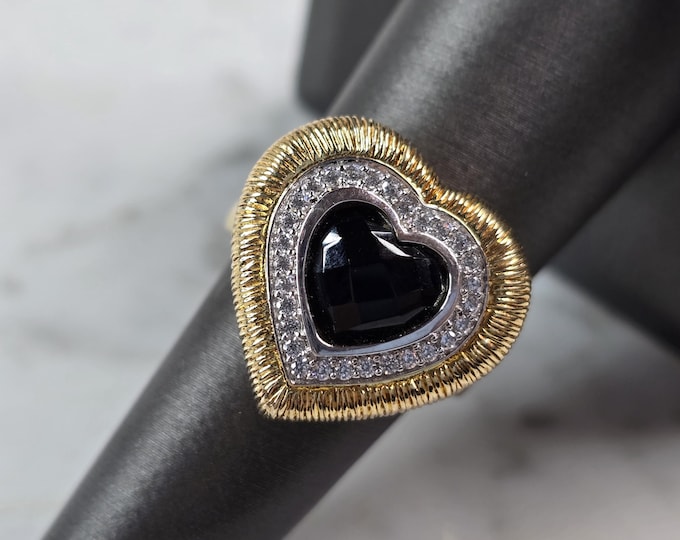 Womens Estate Sterling Silver Gold Tone Heart Ring 8.6g E1503