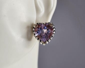 Womens Estate Sterling Silver Rose Gold Tone Amethyst Heart Earrings 8.6g E3482