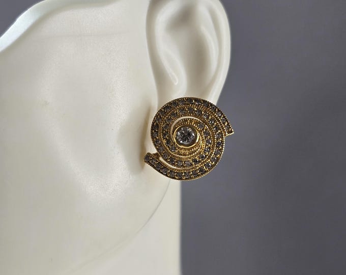Womens Vintage Estate 14K Yellow Gold Modernist Diamond Earrings, 6.0g E5576