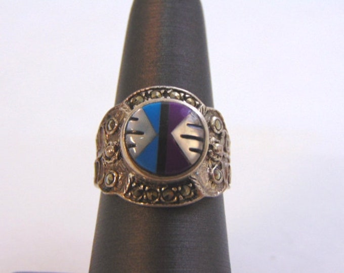 Womens Vintage Estate Sterling Silver Southwestern, Native American Zuni Ring 5.9g E1561