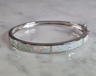 Womens Estate Sterling Silver Modernist Opal Bangle Bracelet 16.9g E7407