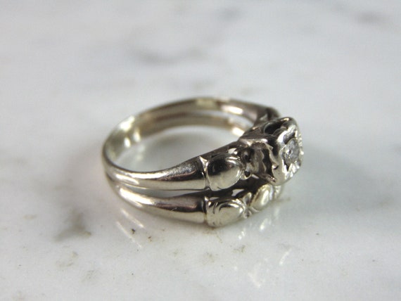 Womens Vintage Estate 14K White Gold Diamond Ring… - image 3