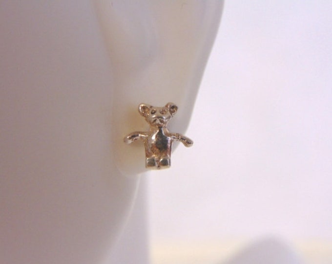 Womens Vintage Estate Sterling Silver Teddy Bear Earrings 1.4g E4418
