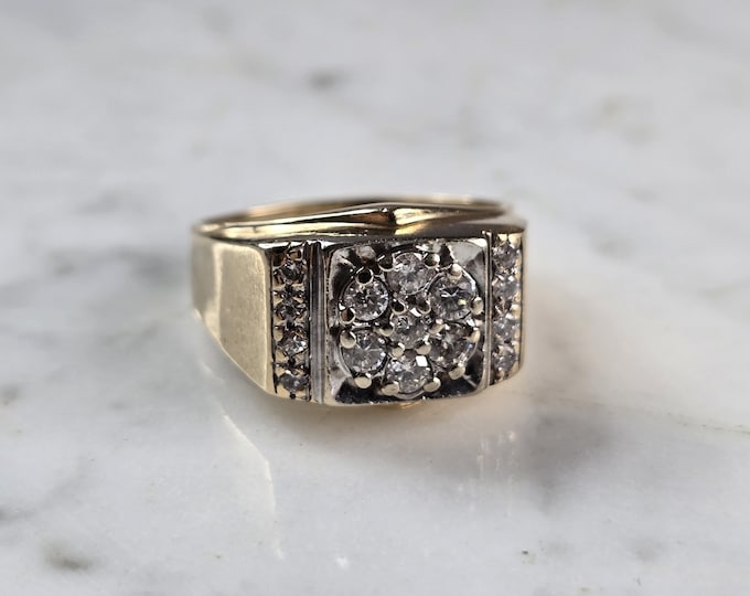 Mens Vintage Estate 14K Yellow Gold Diamond Ring 9.3g E1607