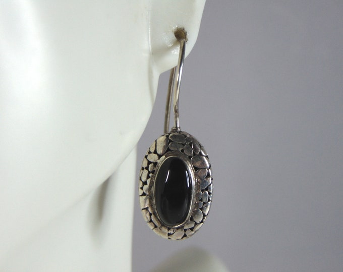 Womens Vintage Estate Sterling Silver Onyx Earrings 6g E3214