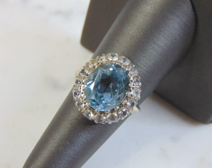 Womens Vintage Estate 14K White Gold Topaz Ring 5.6g E1885