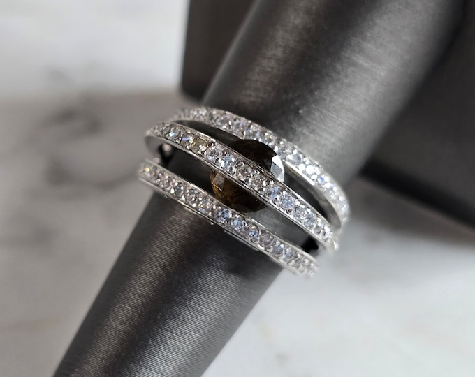 Womens Vintage Estate Sterling Silver Modernist CZ Ring 6.0g E7721