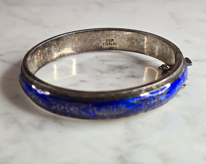 Womens Vintage Estate Sterling Silver Enamel Siam Bangle Bracelet 23.2g E7309