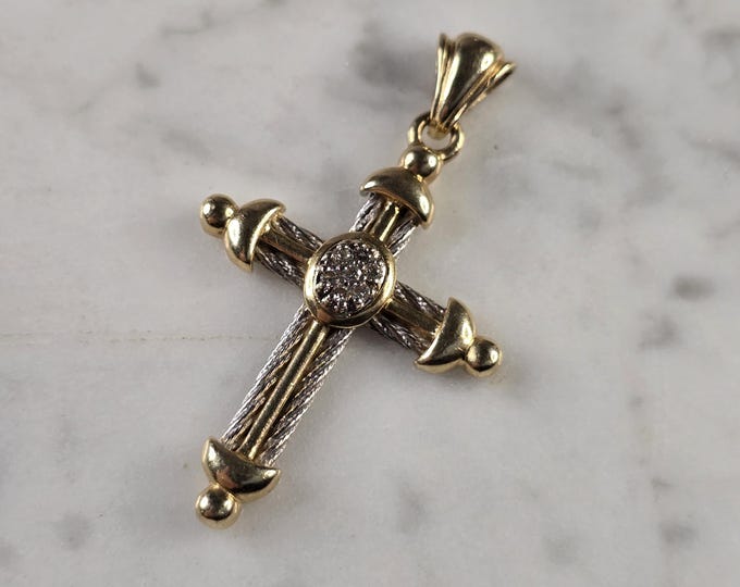 Vintage Estate 14K Yellow & White Gold Diamond Cross Pendant, 5.5g E4744