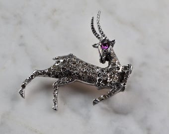 Women Vintage Estate 14k White Gold Diamond Stag Brooch 9.1g E762