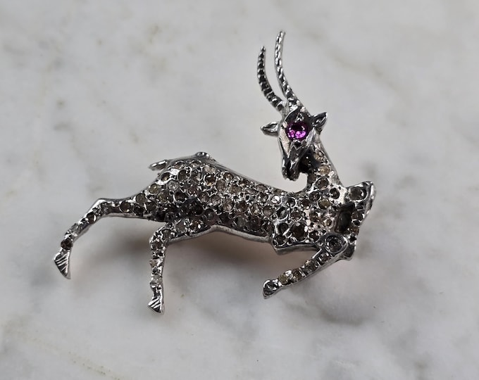 Women Vintage Estate 14k White Gold Diamond Stag Brooch 9.1g E762