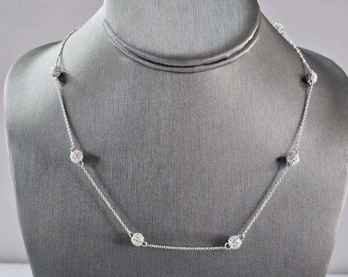Womens Sterling Silver Modernist CZ Necklace 5.6g E3080