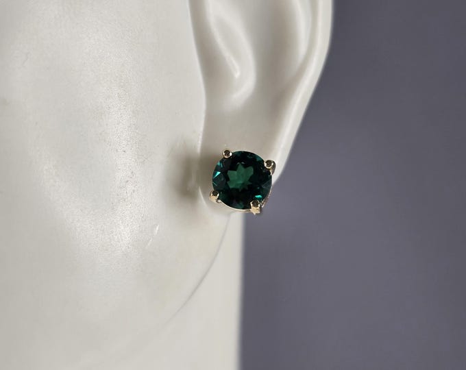 Womens Vintage Estate Sterling Silver Gold Tone Emerald Stud Earrings 1.8g E7669