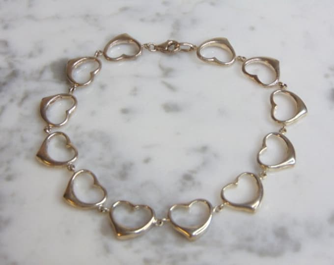 Womens Vintage Estate Sterling Silver Heart Bracelet 13.2g E4869