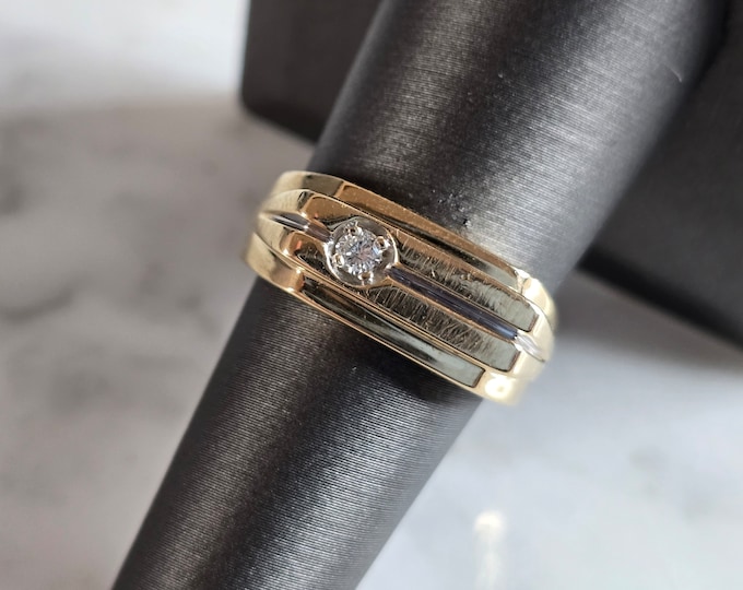 Mens Vintage Estate 14K Yellow Gold Diamond Pinky Ring 8.8g E7156