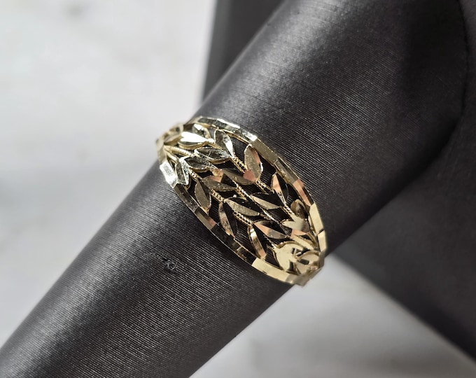 Womens 10K Yellow Gold Modernist Filigree Ring 1.3g E1961