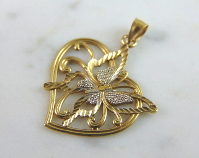 Womens Vintage Estate 14k Yellow Gold Heart Pendant 2.8g E3406
