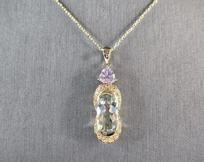 Womens Estate Sterling Silver Gold Tone Modernist Pendant Necklace 7.5g E3196