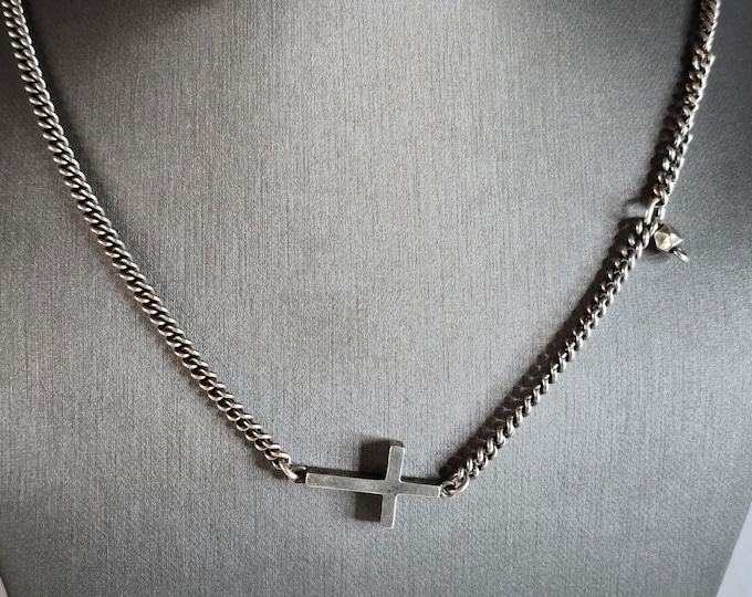 Womens Vintage Estate Sterling Silver Religious Cross M. Cohen Necklace 36.9g E7238