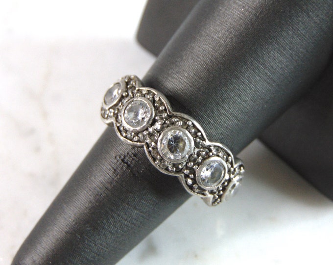 Womens Vintage Estate Sterling Silver Modernist CZ Ring 6.0g E3621