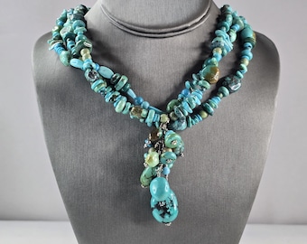 Womens Vintage Estate Sterling Silver Turquoise Southwestern Style Necklace E668