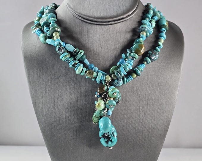 Womens Vintage Estate Sterling Silver Turquoise Southwestern Style Necklace E668