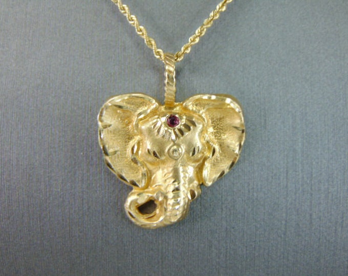 Vintage Estate 14K Gold Rope Necklace W/ Hindu Elephant Pendant 8.8g #E5009