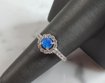 Womens Estate Sterling Silver Modernist Blue Opal Ring 2.9g E1702