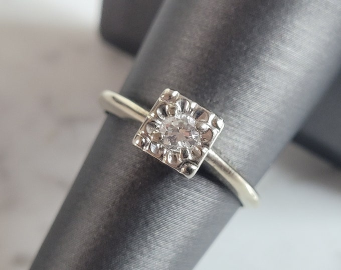 Womens Vintage Estate 14k White Gold Diamond Ring 2.7g #E6933