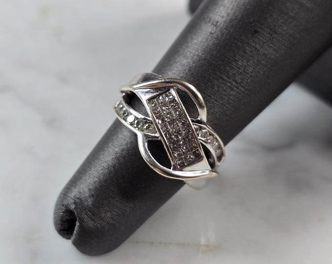 Womens Vintage Estate 14K White Gold Modernist Diamond Ring, 4.5g E5870