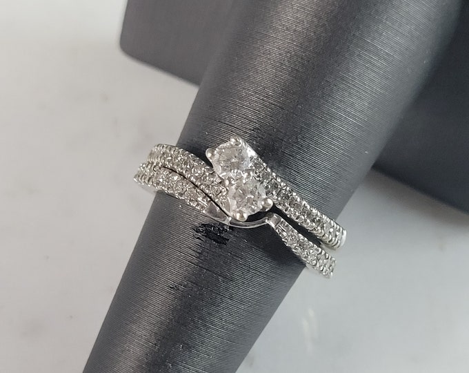 Womens Vintage Estate 14K White Gold Diamond Engagement Ring Set, 6.7g E6560