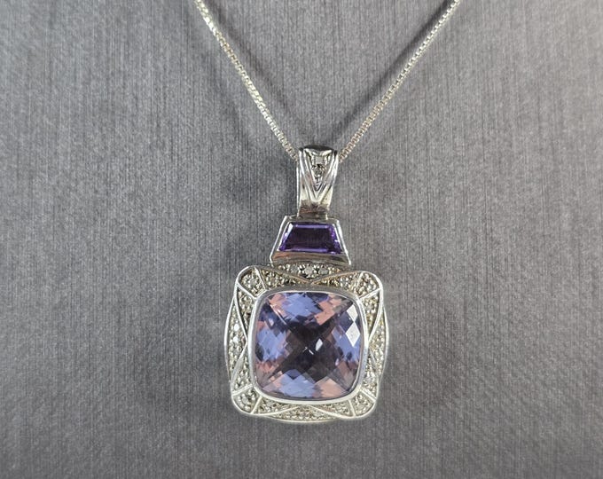 Womens Estate Sterling Silver Amethyst Pendant Necklace 12.0g E7525