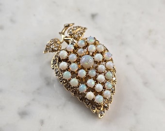 Womens Vintage Estate 14K Yellow Gold Opal & Diamond Brooch Pendant 14.9g E6558