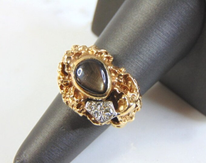 Womens Vintage Estate 14k Yellow Gold Nugget Diamond Ring 15.6g E1022