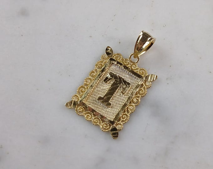 Womens Sterling Silver Gold Tone Initial Letter " T " Pendant 1.3g E7260