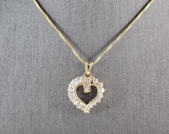 Womens Vintage Sterling Silver Gold Tone CZ Heart Pendant Necklace 4.3g E4060