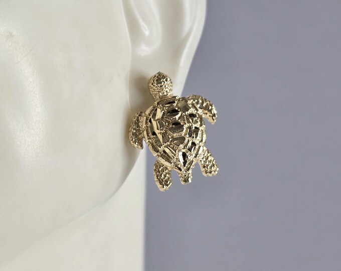 Womens Vintage Estate 14K Yellow Gold Sea Turtle Stud Earrings 5.7g E7200