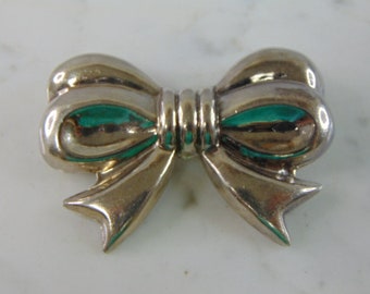 Womens Vintage Estate Sterling Silver Ribbon Bow Brooch 21.3g E793