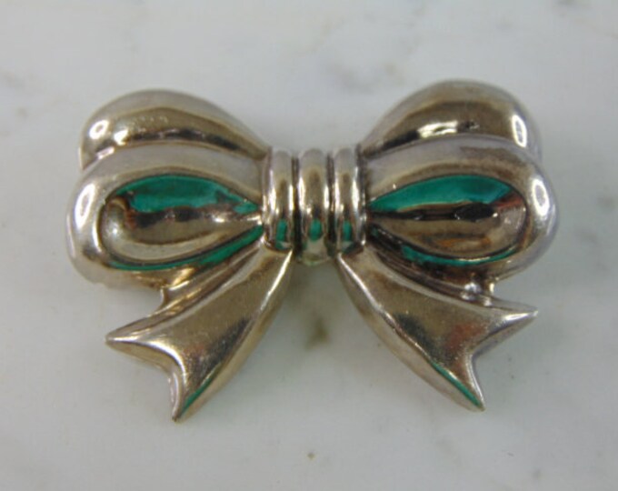 Womens Vintage Estate Sterling Silver Ribbon Bow Brooch 21.3g E793