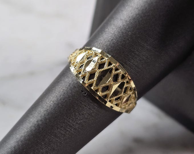 Womens 10K Yellow Gold Modernist Filigree Ring 1.4g E7940