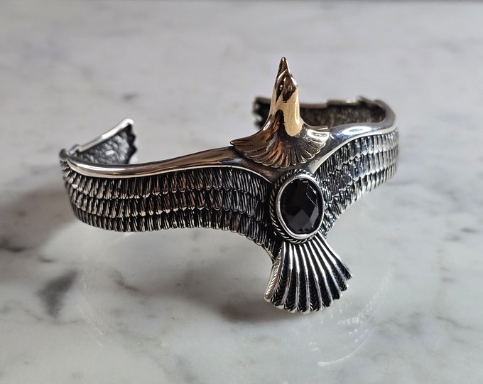 Sterling Silver Modernist Eagle Bird Cuff Bracelet 27.5g E7957