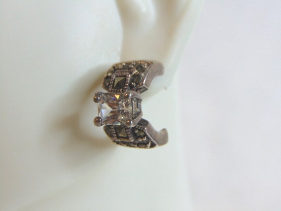 Womens Vintage Estate Sterling Silver CZ Earrings… - image 2