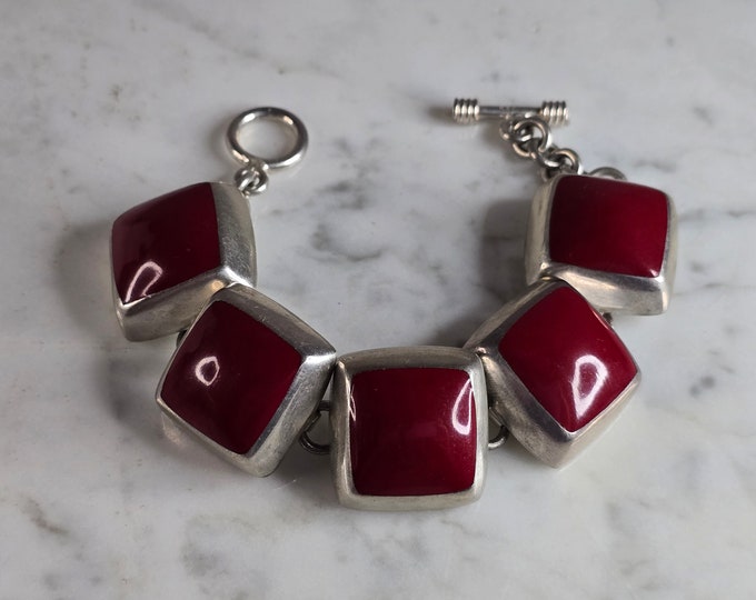 Womens Vintage Estate Sterling Silver Modernist Bracelet 75.8g E7737