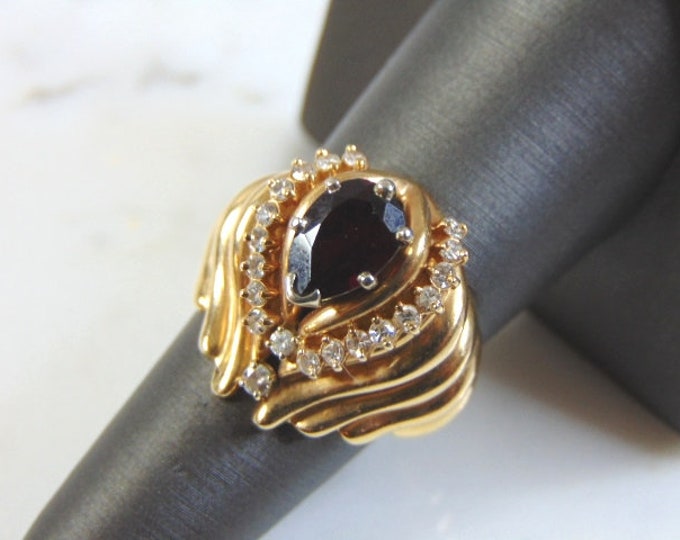 Womens Vintage Estate 14k Yellow Gold Diamond & Ruby Ring 10.5g E1025