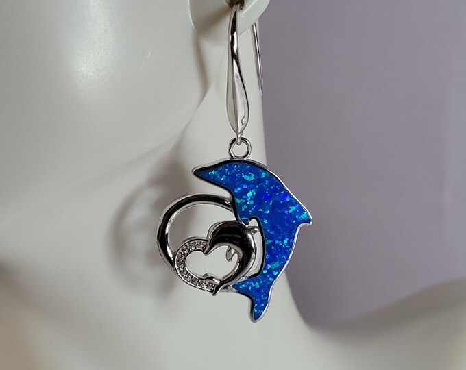Womens Estate Sterling Silver Modernist Opal Dolphin Earrings 8.6g E6332