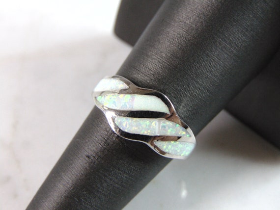 Womens Estate Sterling Silver Modernist Opal Ring… - image 1