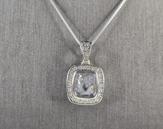 Womens Vintage Estate Sterling Silver CZ Pendant w/ Necklace 8.6g E7611